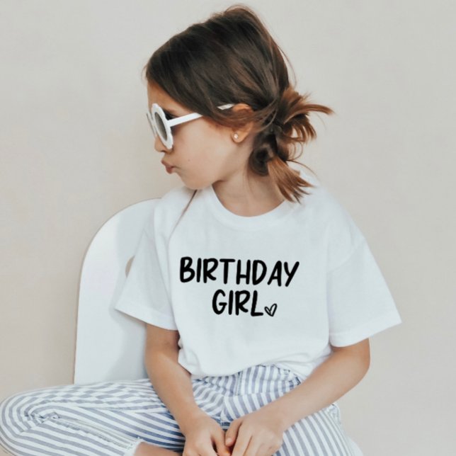 Minimal Minimalist Birthday Girl Black White Plain T-Shirt (Creator Uploaded)