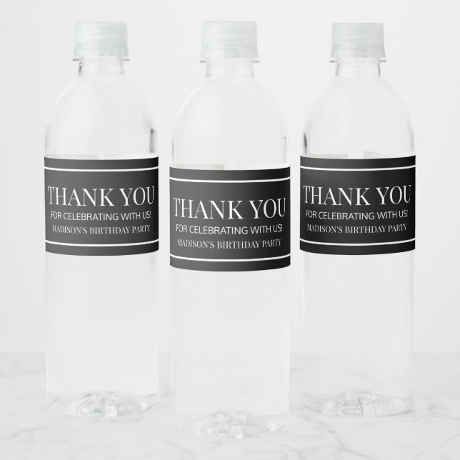 Minimal Minimalist Black White Birthday Party Water Bottle Label (Bottles)