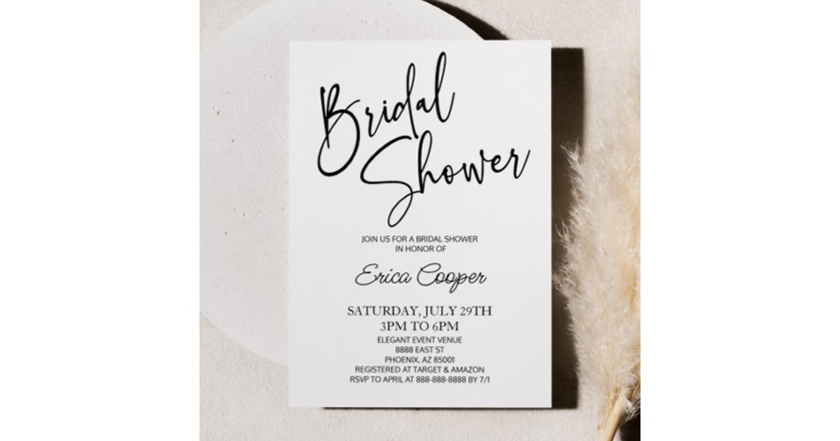 Minimal Minimalist Black White Bridal Shower Invitation | Zazzle