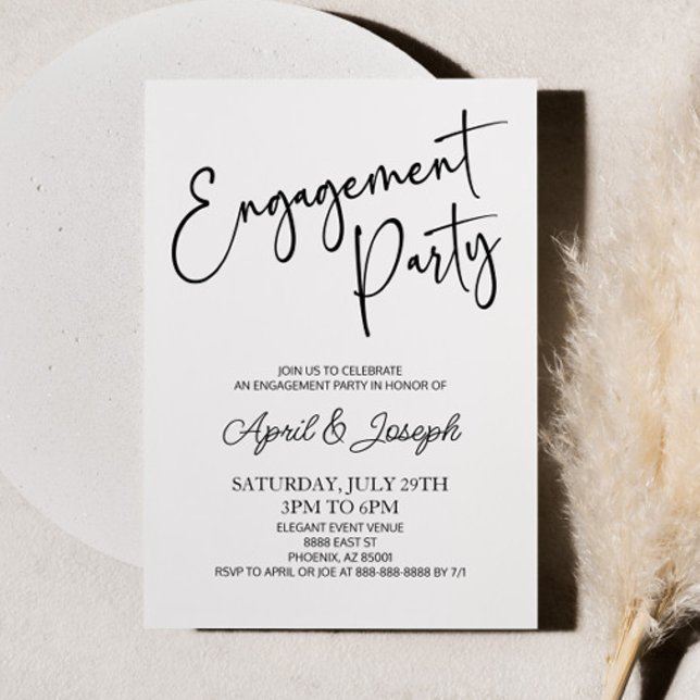 Minimal Minimalist Black White Engagement Party Invitation (Creator Uploaded)