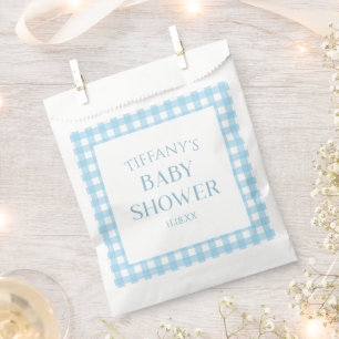 Minimal Minimalist Blue Plaid Baby Shower Favor Bag