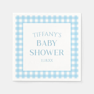 Minimal Minimalist Blue Plaid Baby Shower Napkins
