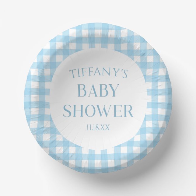 Minimal Minimalist Blue Plaid Baby Shower Paper Bowls (Front)