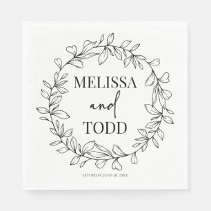 Minimal Minimalist Branch and Leaf Wreath Wedding Napkins