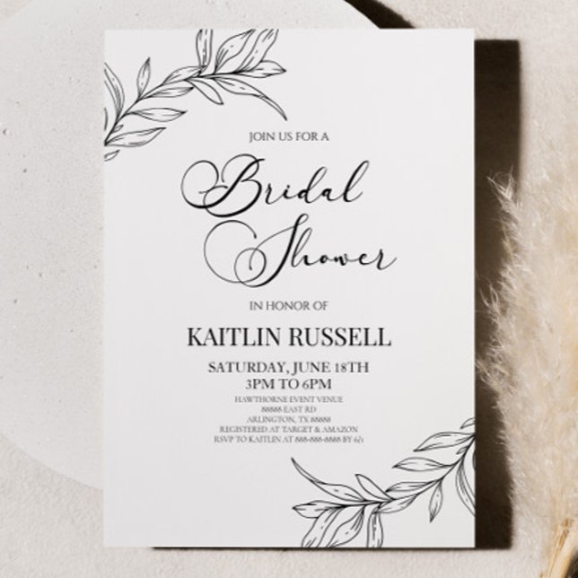 Minimal Minimalist Branch Leaves Bridal Shower  Invitation (Creator Uploaded)