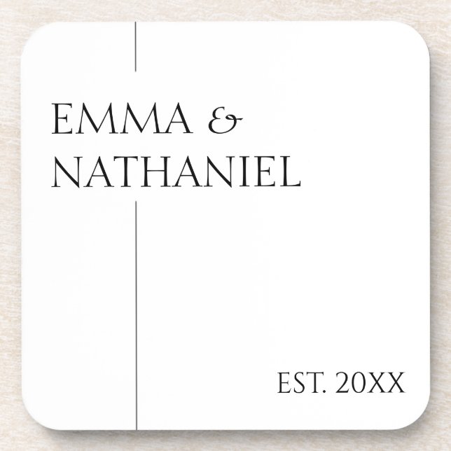 Minimal Minimalist Custom Names Wedding Gift Beverage Coaster (Front)