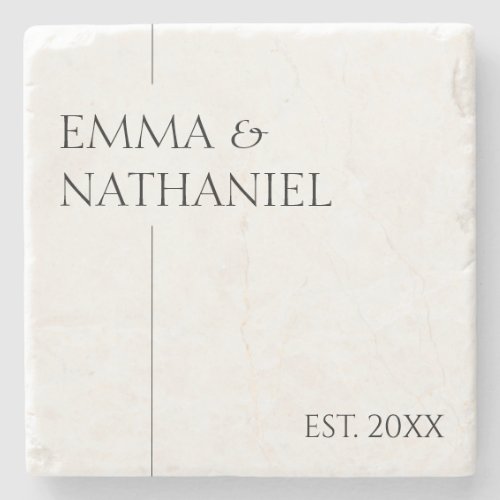 Minimal Minimalist Custom Names Wedding Gift Stone Coaster