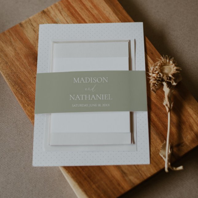 Minimal Minimalist Green White Wedding Invitation Belly Band (Creator Uploaded)
