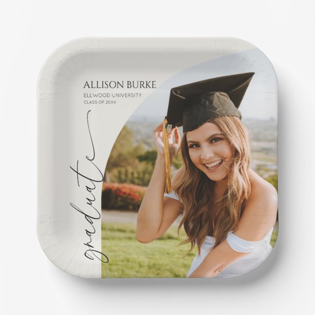 Minimal Minimalist Photo Arch Graduation Paper Plates (Front)