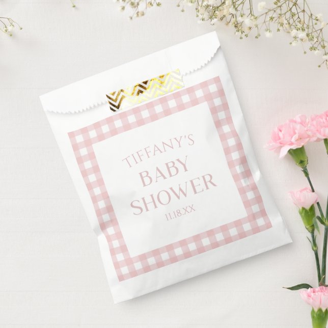 Minimal Minimalist Pink Plaid Baby Shower Favor Bag (Sealed)