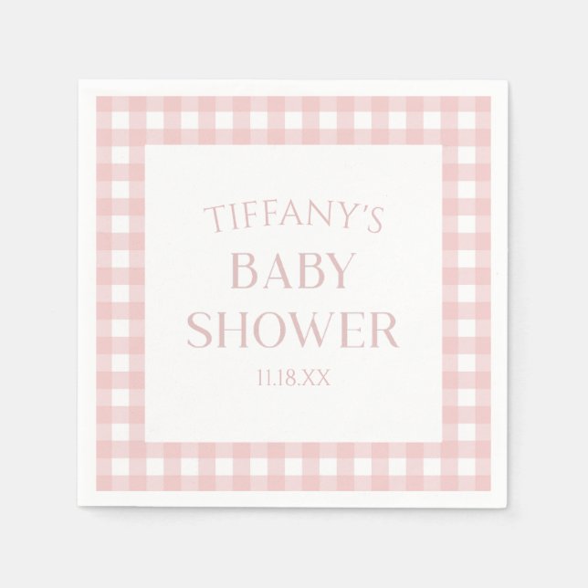 Minimal Minimalist Pink Plaid Baby Shower Napkins (Front)