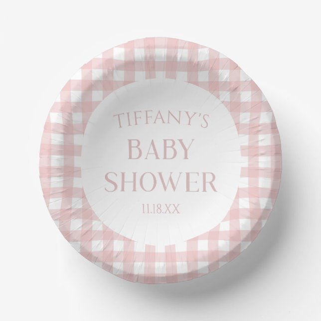 Minimal Minimalist Pink Plaid Baby Shower Paper Bowls (Front)