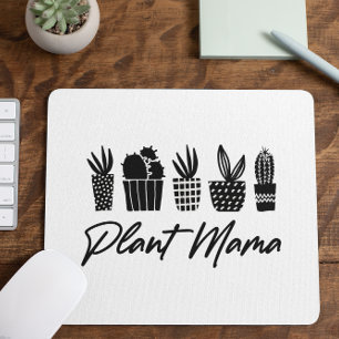 Minimal Minimalist Plant Mama Mom Black White Mouse Pad