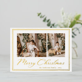 Minimal Minimalist Script Merry Christmas Photo Foil Holiday Card