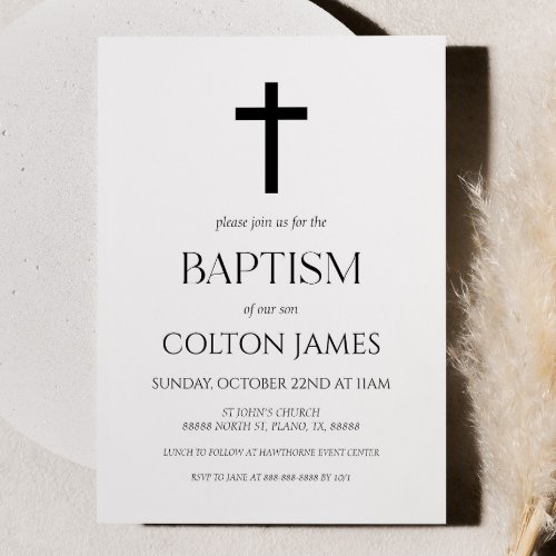 Minimal Minimalist Simple Basic Elegant Baptism Invitation