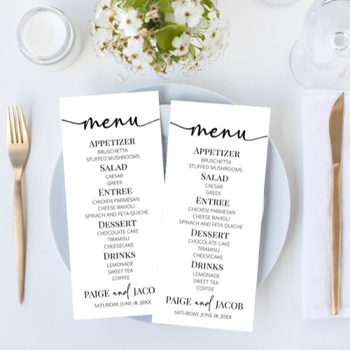 Minimal Minimalist Simple Basic Wedding Food Menu