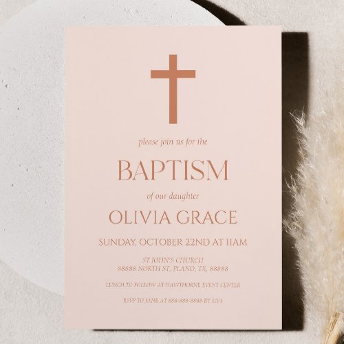 Minimal Minimalist Simple Brown Boho Baptism Invitation