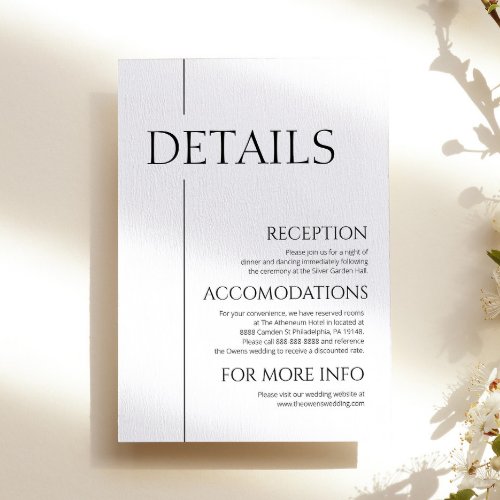 Minimal Minimalist Simple Wedding Details Enclosure Card