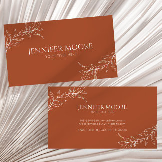Minimal Minimalist Terracotta Branch Leaf Business Card