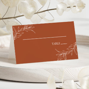 Minimal Minimalist Terracotta Branch Leaf Wedding Place Card