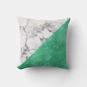Minimal Mint Green Black White Marble Geometry Throw Pillow