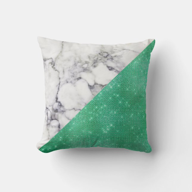 Minimal Mint Green Black White Marble Geometry Throw Pillow (Front)