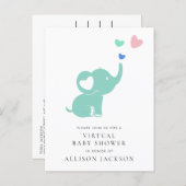 Minimal Mint Green Elephant Virtual Baby Shower Invitation Postcard (Front/Back)