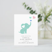 Minimal Mint Green Elephant Virtual Baby Shower Invitation Postcard (Standing Front)