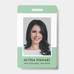 Minimal Mint Green Modern Photo Employee Staff Badge