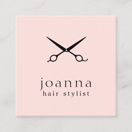Minimal Misty Rose Black Scissors Hair Stylist Square Business Card