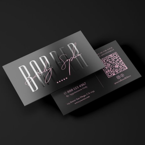 Minimal Mobile Barber Pink Black Raised Spot UV Business Card