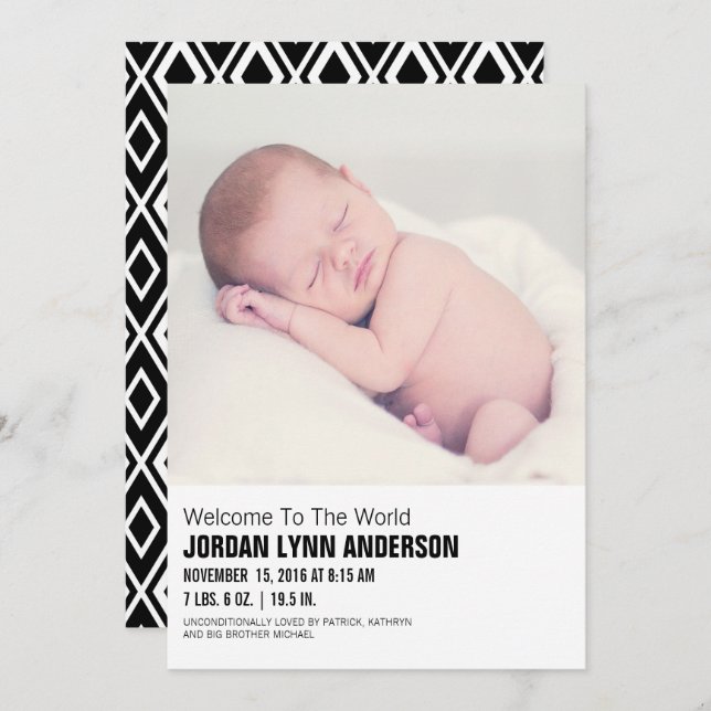 Minimal Mod Baby Photo Birth Announcement Card (Front/Back)