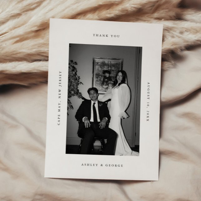 Minimal Modern 2-Photo Wedding Black & White Thank You Card (Creator Uploaded)