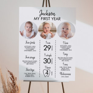 Minimal Modern 3 Photo First Year Milestone Sign