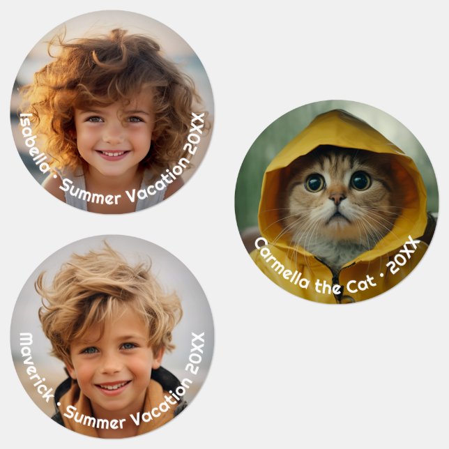 Minimal Modern 3 Photo - Retro Text - Personalized Labels (Group)