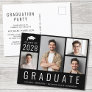 Minimal Modern 4 Photo Black Graduation Party Invitation Postcard