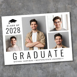 Minimal Modern 4 Photo Collage Graduation Announcement