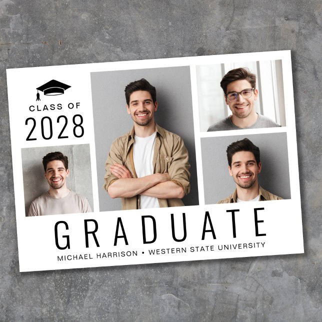 Minimal Modern 4 Photo Collage Graduation Announcement (Creator Uploaded)