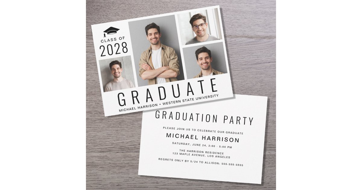 Minimal Modern 4 Photo Graduation Party Invitation | Zazzle