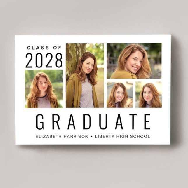 Minimal Modern 5 Photo Collage Graduation Announcement (Cherish the milestone: share your graduate's achievement with a custom photo graduation announcement)