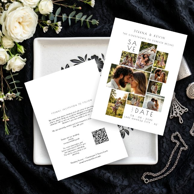 Minimal Modern 9 Photo Wedding Collage TLW26 Note Card (Minimalist 9 Photo Collage Wedding Save The Date Card.)
