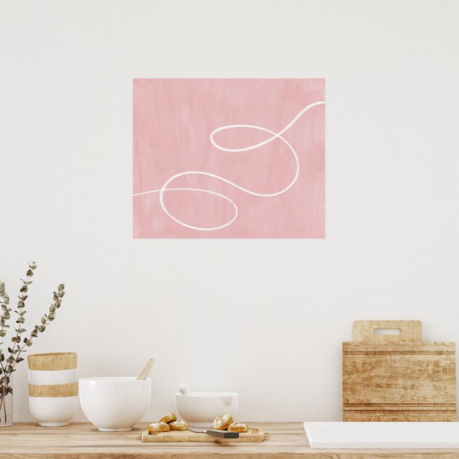 Minimal Modern Abstract Art White Stroke on Pink Poster (Kitchen)