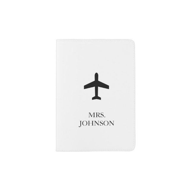 Minimal Modern Airplane Custom Name Passport Holder (Front)