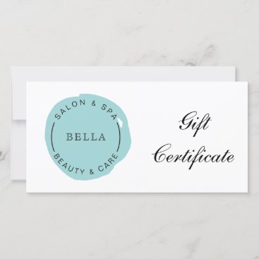 Minimal Modern Aqua Salon Spa Gift Certificate