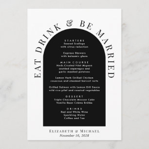 Minimal Modern Arch Black White Wedding Menu