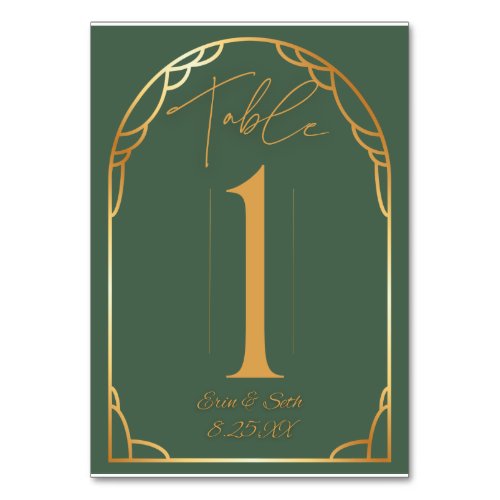 Minimal Modern Arch Wedding  Olive  Gold  Table Number