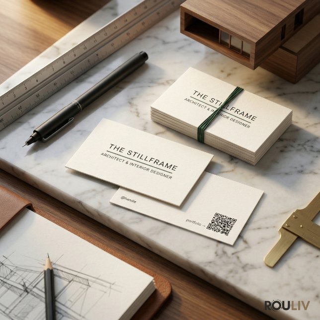 Minimal Modern Architect | QR Code Warm White Business Card (Minimal Modern Architect  QR Code Warm White Business Card)