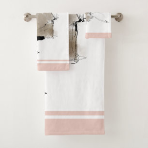 Minimal modern art style white gray pink bath towel set