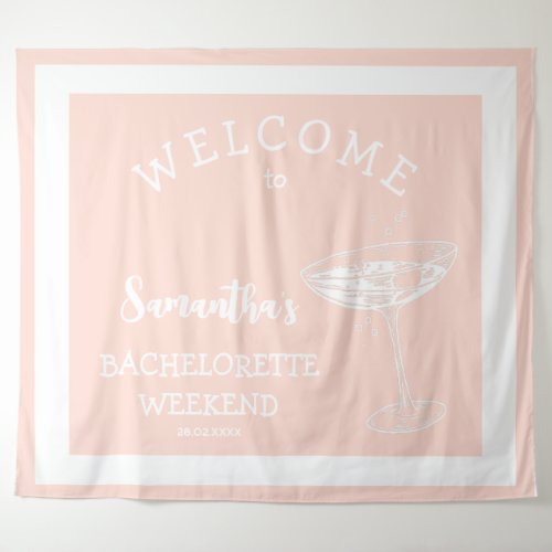 Minimal Modern Bachelorette Party pink cocktail Tapestry