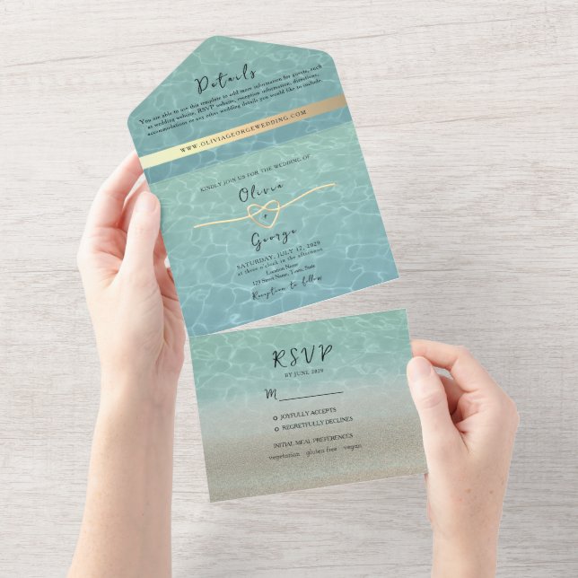 Minimal Modern Beach Wedding All In One Invitation (Tearaway)